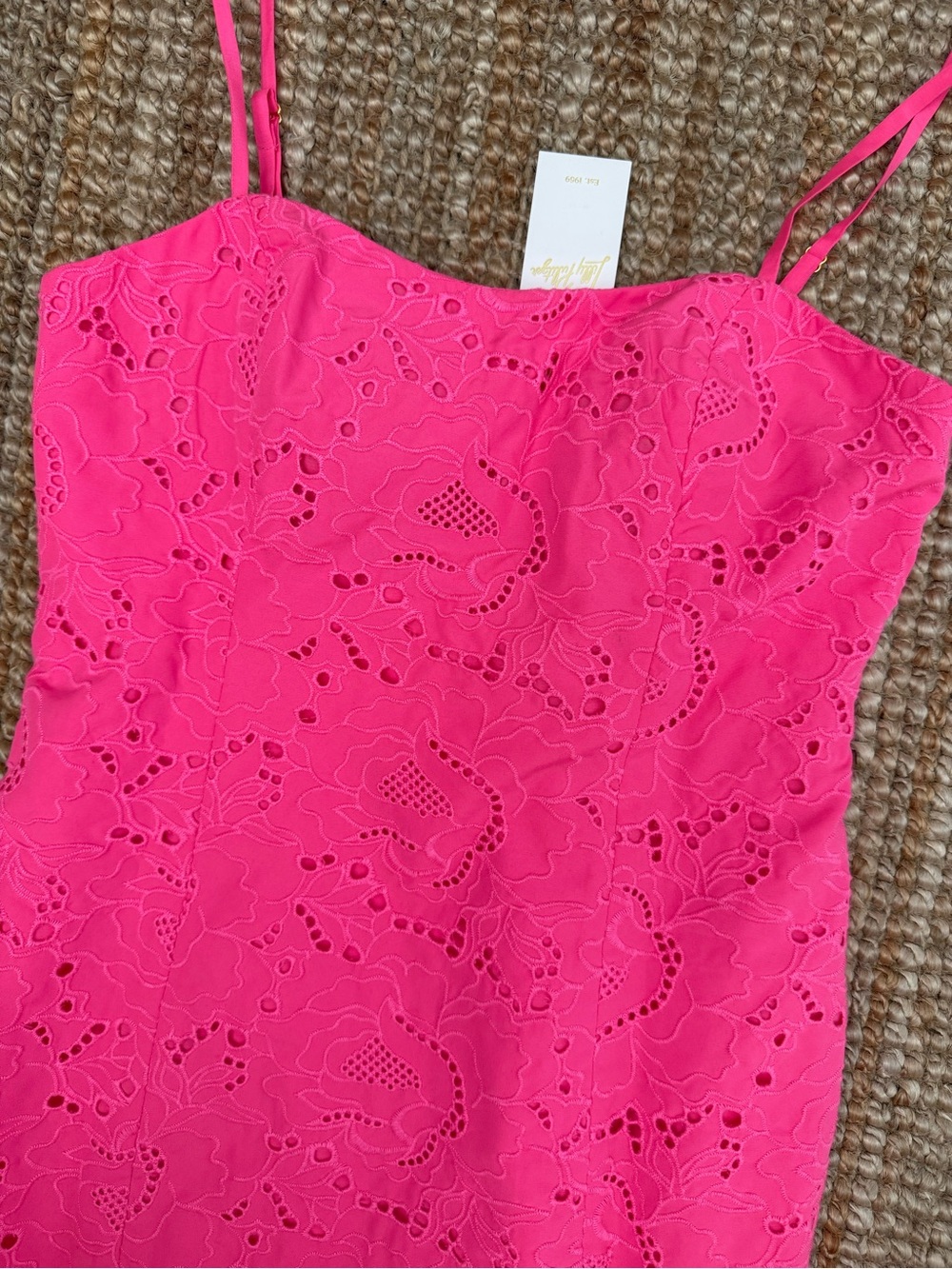 Lilly Pulitzer Hot Pink Eyelet Spaghetti-Strap Dress - Picture 2 of 5